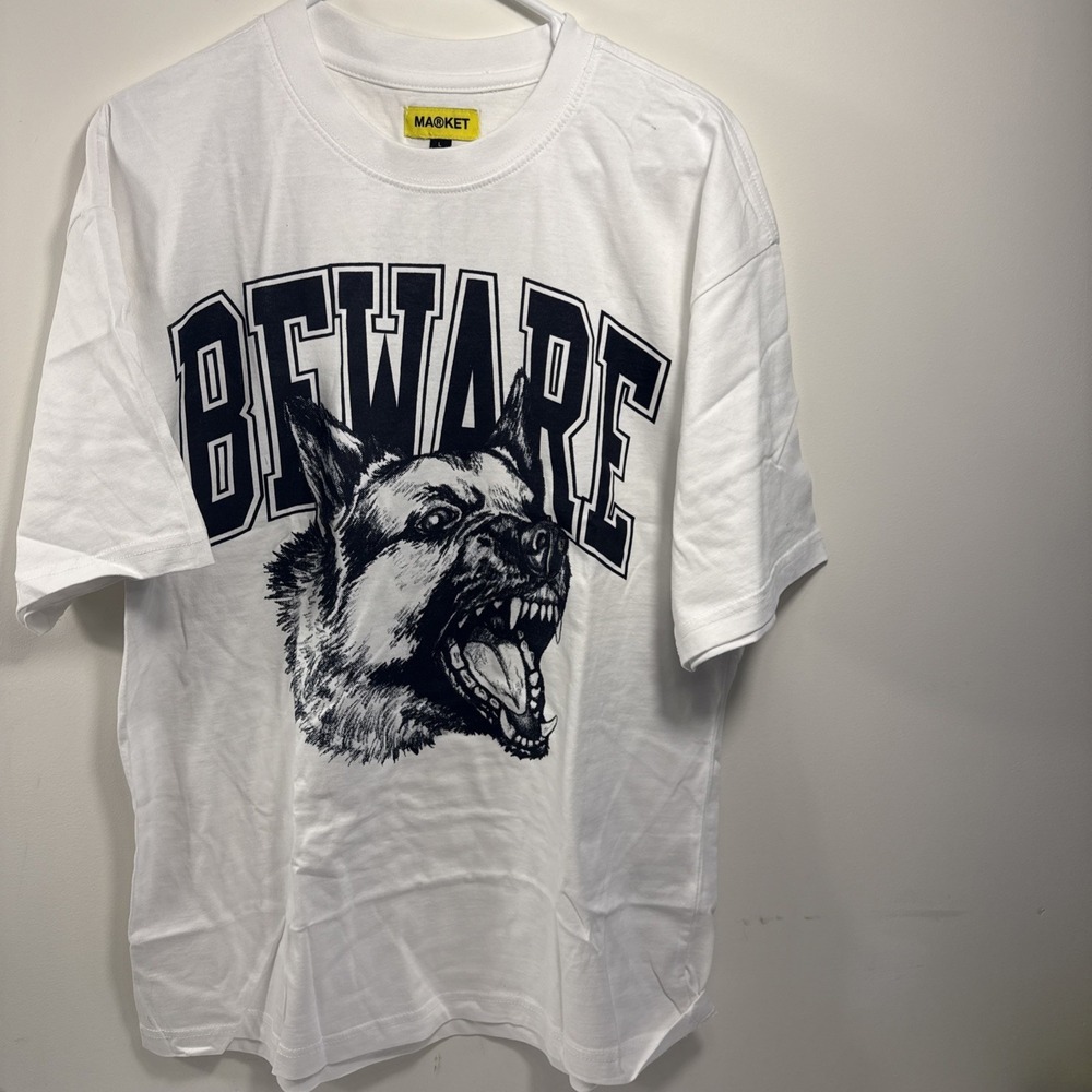 Market Studios Beware T-Shirt Size L Beige Color Shepherd‎ Dog Hypebeast New